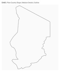 Chad plain country map. Medium Details. Outline style. Shape of Chad. Vector illustration.