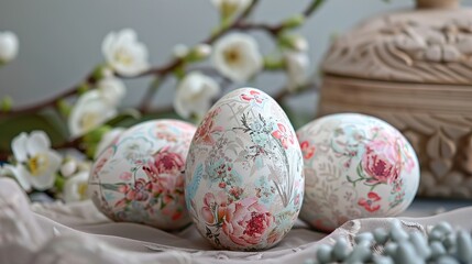 Fototapeta premium Elegant color Easter eggs in shabby style.