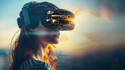 Journalist investigates stories, uncovering truths and informing the public with integrity and tenacity with virtual reality sunglass - obrazy, fototapety, plakaty
