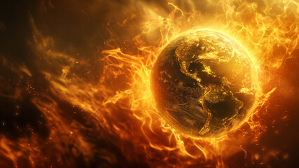 Earth ablaze urging action on climate change - obrazy, fototapety, plakaty