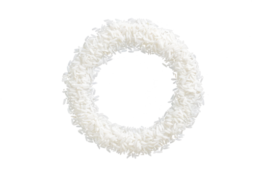 white rice in shape circle isolated on white or transparent png