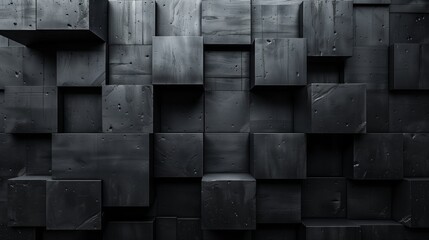 The image showcases a wall constructed of uniform blocks, creating a visually striking pattern. The black and white tones emphasize the structures texture and symmetry