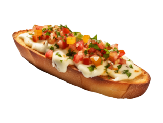 Cheese Bruschetta isolated on transparent png background. Generative ai