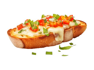 Cheese Bruschetta isolated on transparent png background. Generative ai