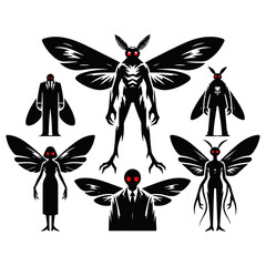 Mothman Cryptid Silhouette Vector Icon Pack: Eerie & Mysterious Designs for Unique Project