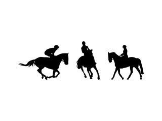 Set of Equestrian Silhouette in various poses isolated on white background