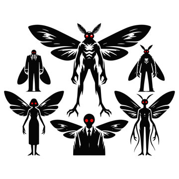 Mothman Cryptid Silhouette Vector Icon Pack: Eerie & Mysterious Designs for Unique Project