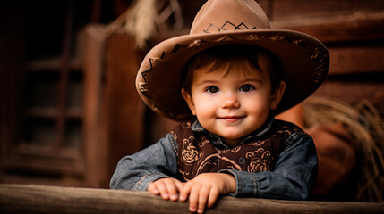 little boy with cowboy hat and brown hair