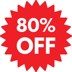 80 off sale label symbol . 80 off discount sticker . 80 off sale tag icon vector