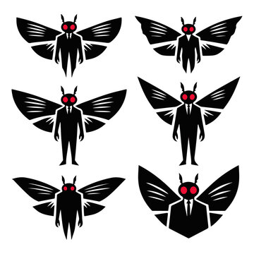 Mothman Cryptid Silhouette Vector Icon Pack: Eerie & Mysterious Designs for Unique Project