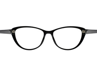 Rear view of a pair of glasses with a black frame isolated on a transparent background - obrazy, fototapety, plakaty