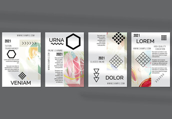Flyer Layout with Geometric Shapes and Abstract Bright Rectangle on White