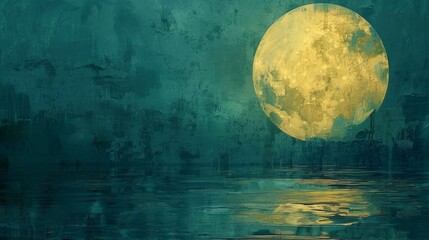 Obraz na płótnie Canvas A peaceful night scene where the moonlight mixes with life's precision, captured in Blue Atoll and Vibrant Yellow colors, creating a minimal yet deep abstract image.