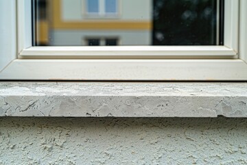 Close up of a window sill with a building in the background. Suitable for architectural and urban themes