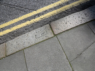 Double yellow line and pavement - Aberdeen city centre - Aberdeen city - Scotland - UK