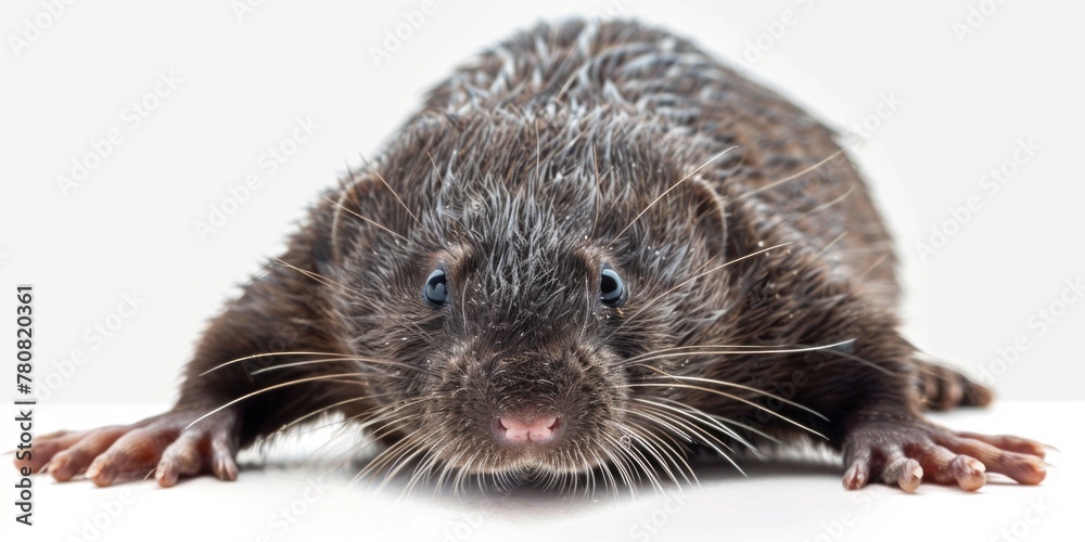 Poster a close up of a rodent on a white surface. suitable for animal and wildlife themes