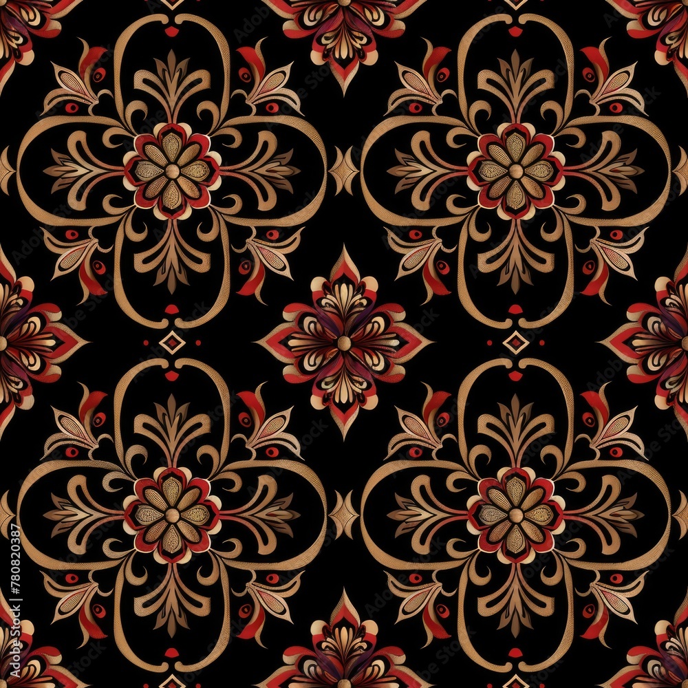 Poster elegant red and gold floral design on a black background, perfect for adding a touch of sophisticati