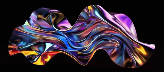 Fluid holographic abstract shape isolated on a black background, Realistic bright molecular or fluid elements.