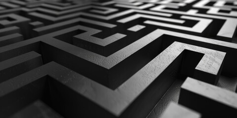 A black and white photo of a maze, suitable for business and strategy concepts