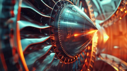 Detailed shot of a jet engine, suitable for aviation industry use