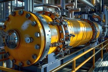 A large yellow machine inside a building, suitable for industrial concepts