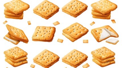 A pile of crackers stacked on top of each other. Suitable for food and snack concepts - obrazy, fototapety, plakaty
