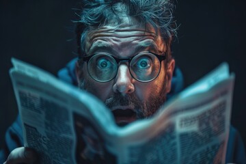 A man wearing glasses reading a newspaper. Suitable for news or media related concepts - obrazy, fototapety, plakaty