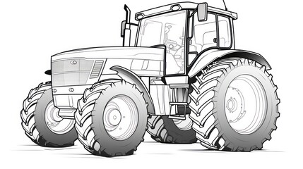 Bulldozer of the soil: Coloring drawing capturing the essence of a tractor with big wheels, a key player in agricultural endeavors.
