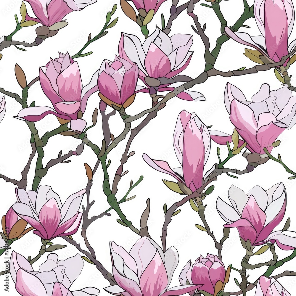 Poster pink flowers pattern on a white background, suitable for various design projects