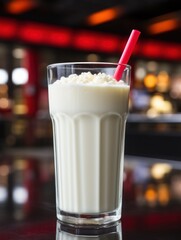 Vanilla milkshake topped with cream, ready to serve