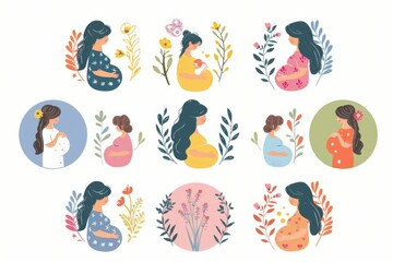 A serene image of a pregnant woman surrounded by beautiful flowers. Perfect for maternity or nature-themed concepts