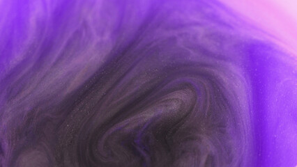 Shimmer liquid. Ink water swirl. Defocused neon purple indigo black pink color fluid smoke shiny...