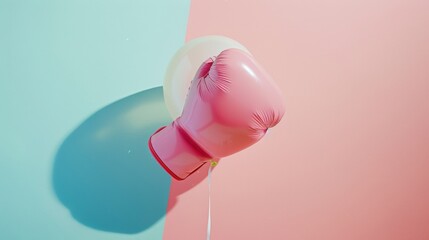 Boxing glove balloon in pastel shades creates a stylish and minimalistic collage, evoking the...