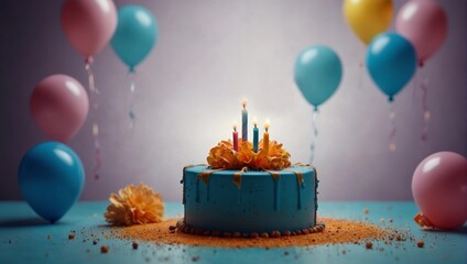 Designer birthday cake background. Happy birthday text with delicious cake element decoration.