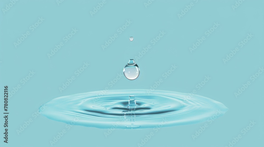 Poster A mesmerizing image of a single water drop falling into a clear pool. Ideal for illustrating concepts of purity and tranquility