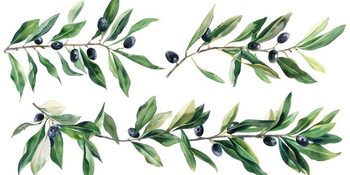 Naklejki A painting of olives on a branch, suitable for food or nature concepts