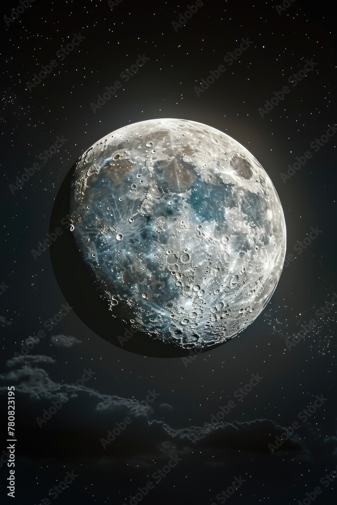 Poster a clear view of the moon shining brightly in the night sky. suitable for astronomy or nature concept