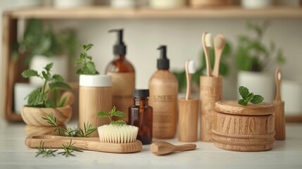 Organic baby products mockup, natural care items on white, soft focus.