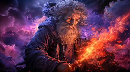 Wizard's Fury - Magic and Flames in Mystical Realm - obrazy, fototapety, plakaty