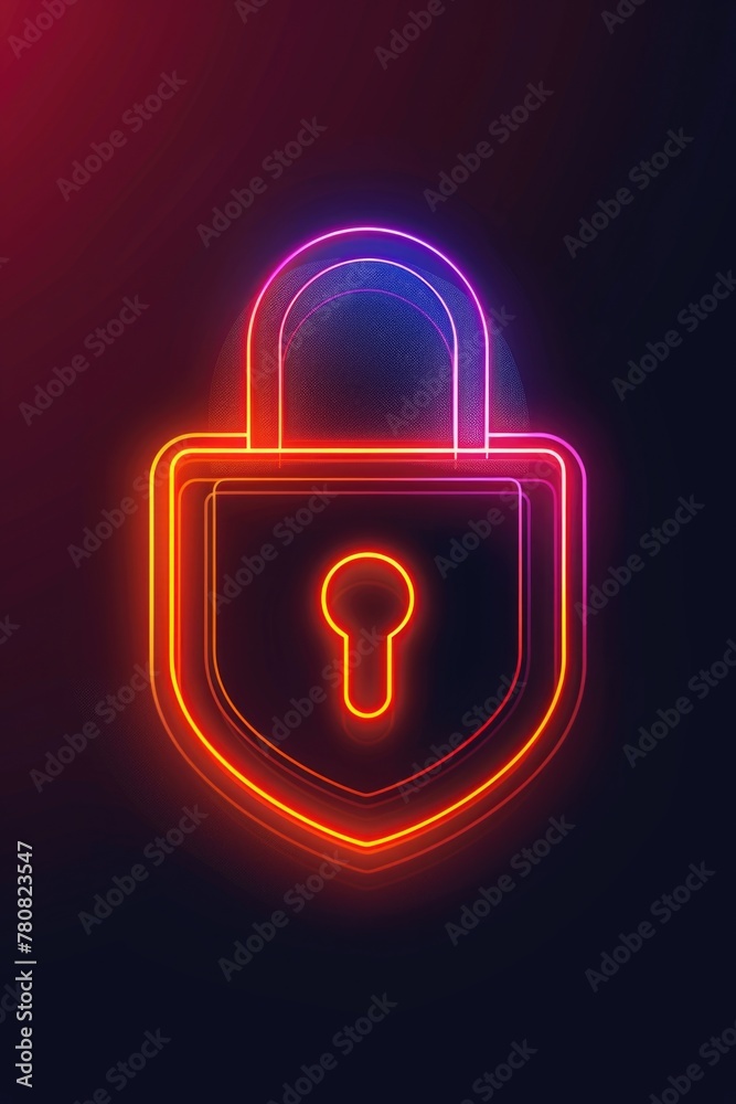 Poster A glowing padlock with a key in the middle. Suitable for security concepts