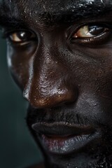 Close up of a man with black paint on his face. Suitable for Halloween or artistic concepts