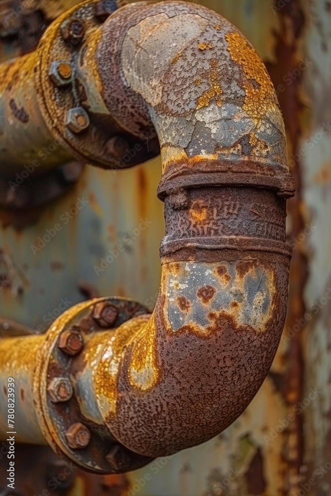 Poster a rusted pipe on a rusted metal structure. suitable for industrial concepts