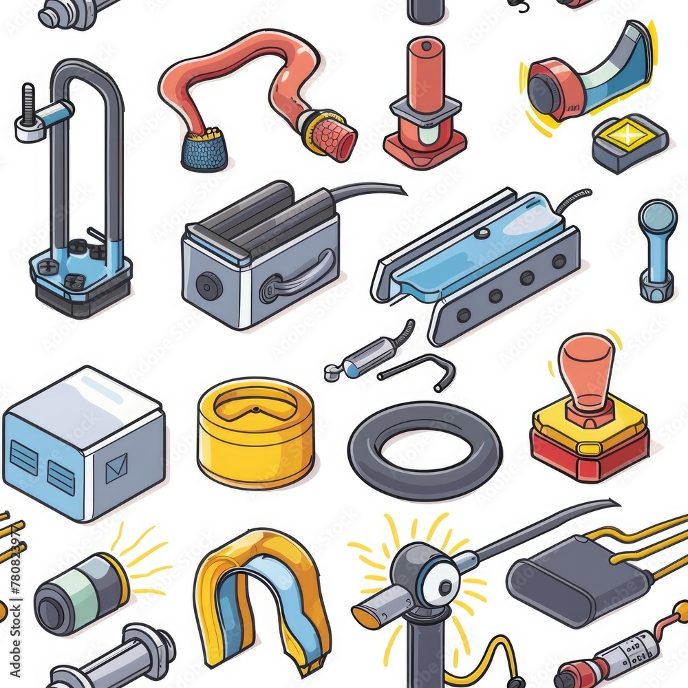 Poster assorted tools on a clean white surface, suitable for construction or diy projects
