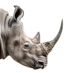 Side profile of an african rhinoceros head on transparent background, png