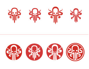 Conjunto de iconos rojos inspirados en pulpos sencillos - obrazy, fototapety, plakaty