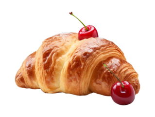 Cherry Croissant isolated on transparent png background. Generative ai
