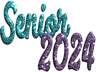 Senior 2024 - Light blue and purple writing - three-dimensional effect tubular writing - Vector graphics - Word for greetings, banners, card, prints, cricut, silhouette, t-schietta, logo, sublimation	