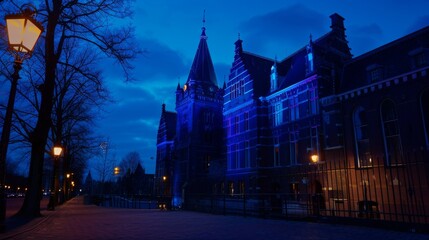 Fototapeta premium Building With Lit Clock Tower at Night
