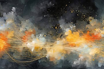 Obraz premium Abstract Connectivity in Data Flow Image a colorful wallpaper illustrating in the style of painting, dark gray and gold, editorial illustrations, whimsical abstract landscapes