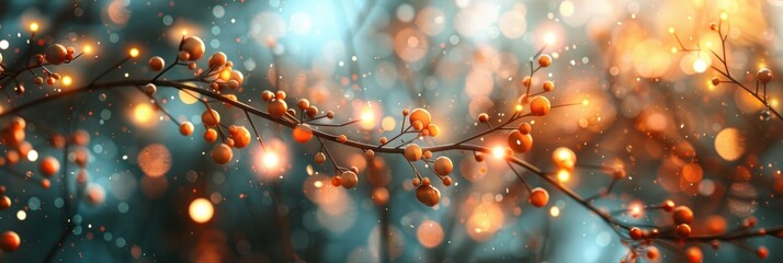 Close up of a branch with red berries hanging from it - obrazy, fototapety, plakaty